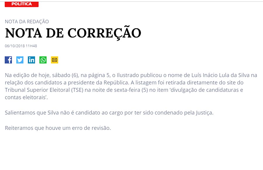 NOTA DE CORREÇÃO