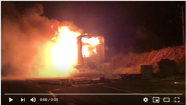 Caminhão carregado de papelão pega fogo na PR-232 (Vídeo)