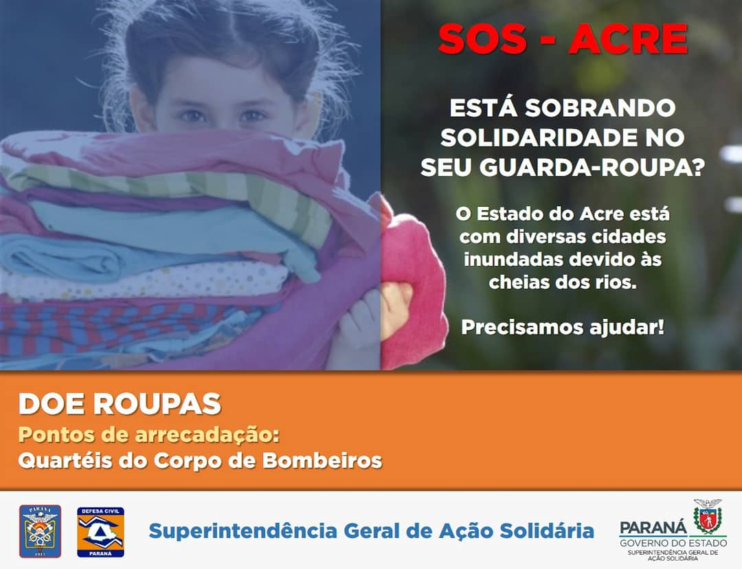 Bombeiros estão recebendo doações de roupas para vítimas de enchentes no Acre