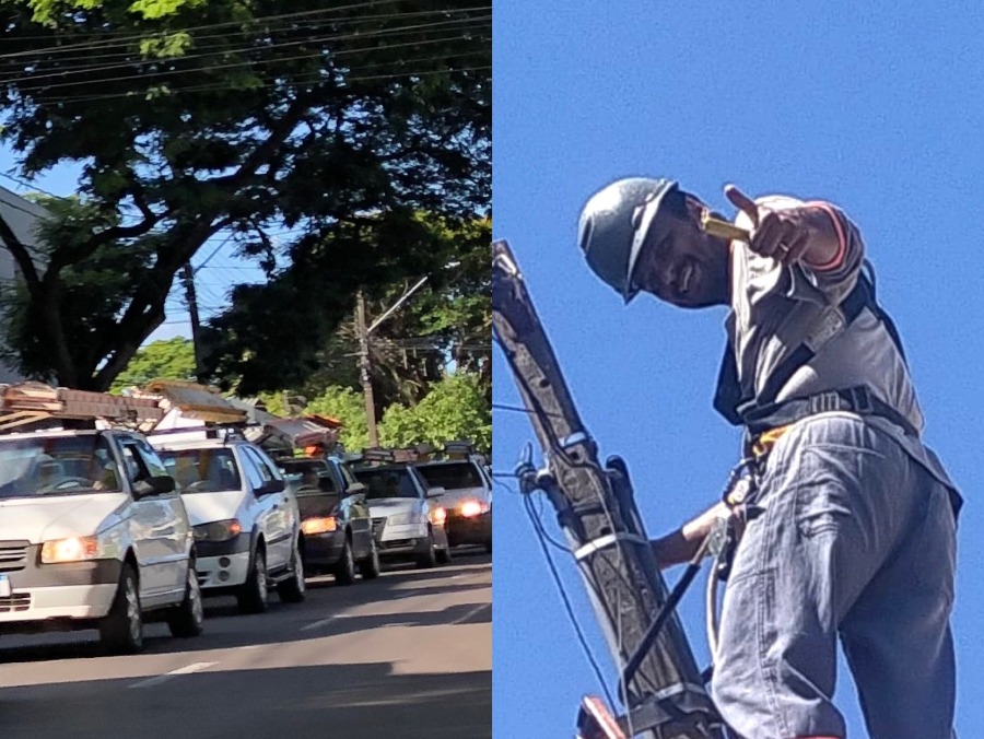 Trabalhadores prestam homenagem a colega morto por descarga elétrica, em Umuarama  