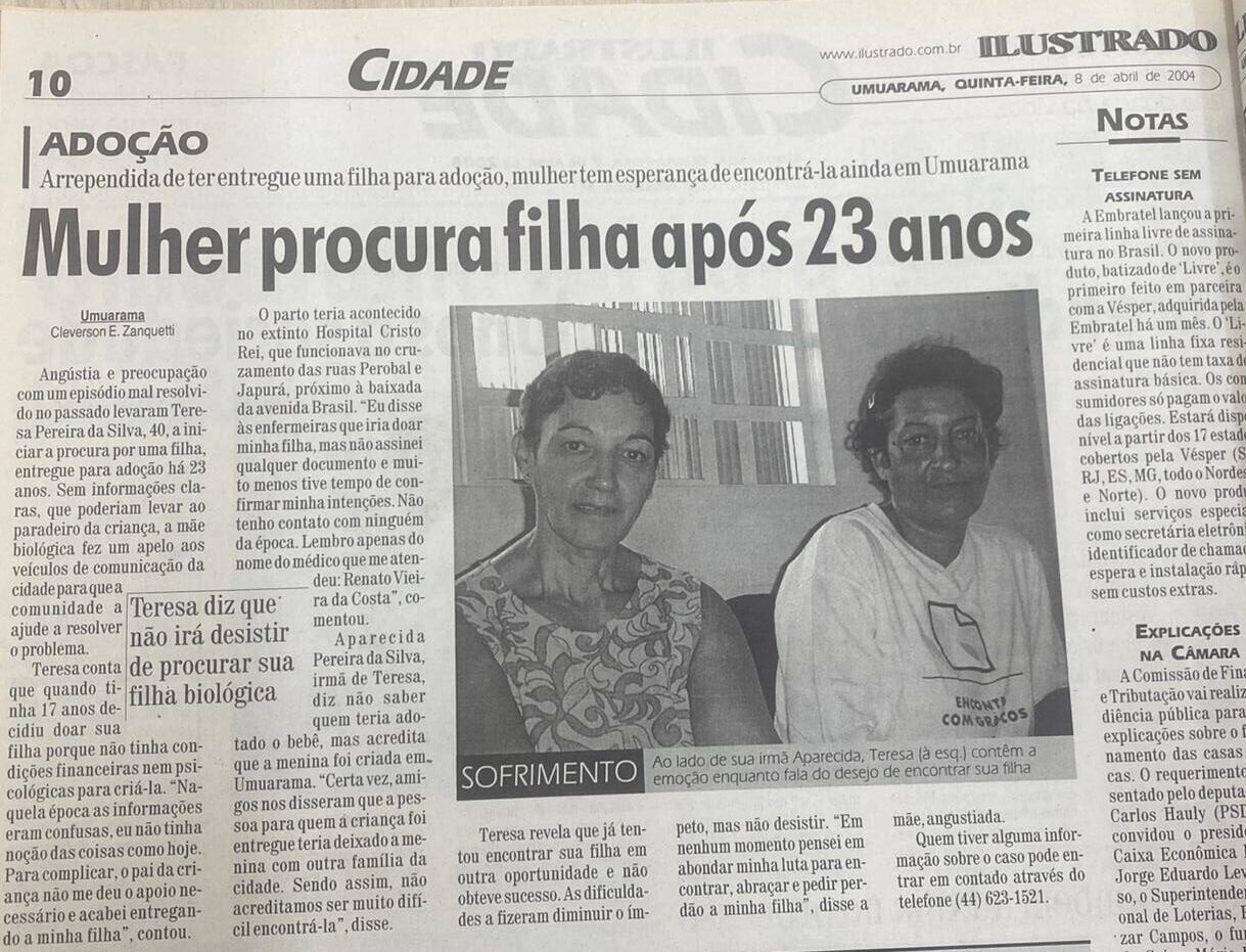 Umuaramense procura por mãe biológica após 42 anos sem informações