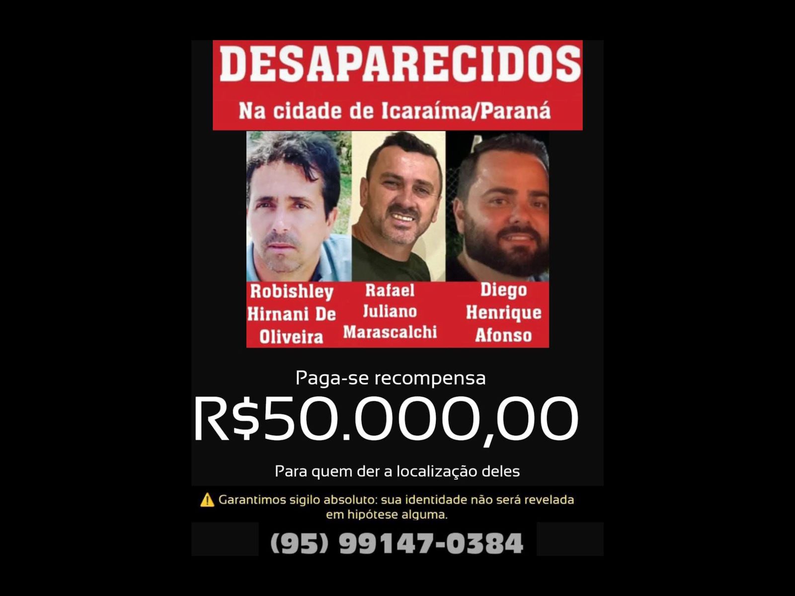 Jornal Ilustrado - Famílias oferecem R$ 50 mil de recompensa por informações sobre desaparecidos em Icaraíma