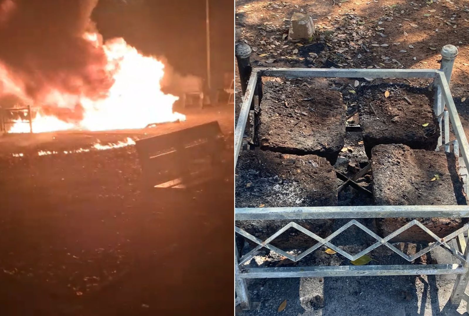 Vândalos incendeiam praça em Cruzeiro do Oeste 