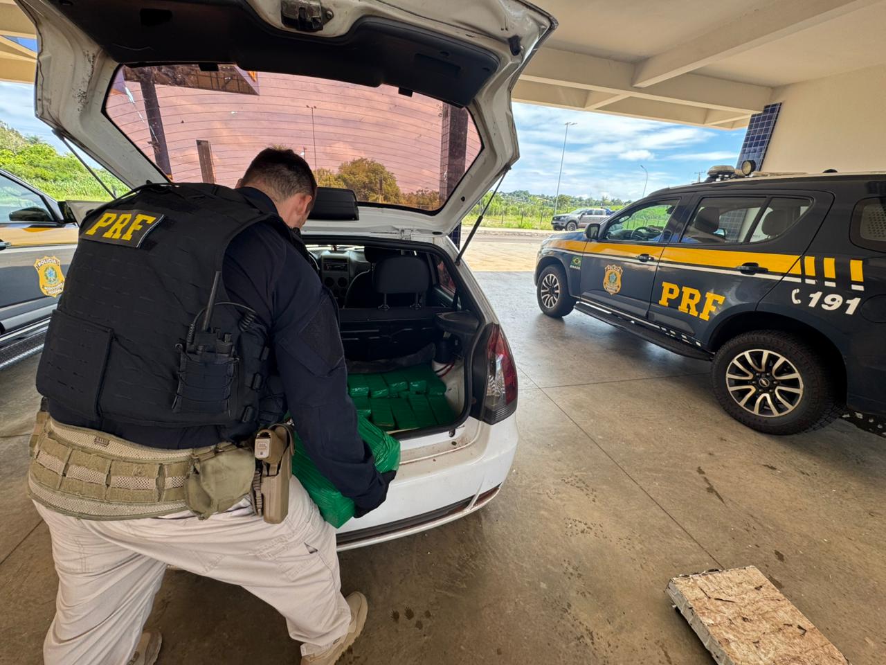 Casal é flagrado transportando 131 kg de maconha em carro com criança e cachorro em Alto Paraíso
