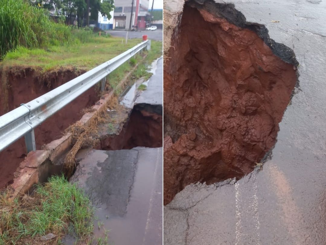 Cratera na PR-323 em Umuarama continua cedendo; DER anuncia obra emergencial 