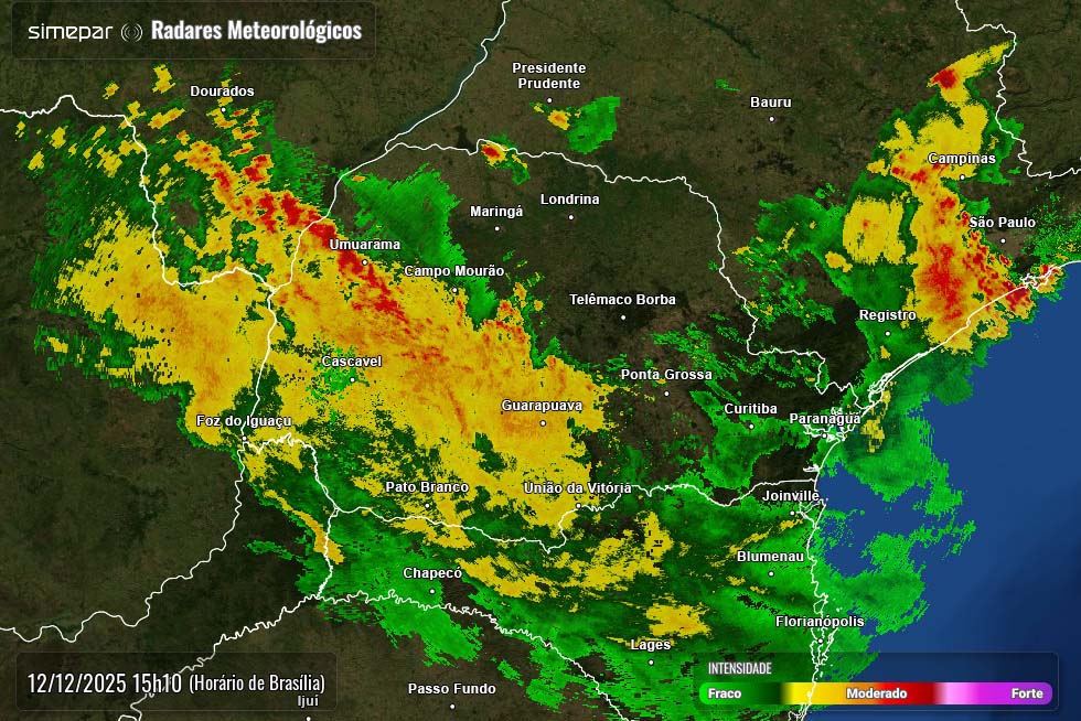 Em Guaíra já choveu mais de 100 mm hoje. No Noroeste, persiste alerta de tempestades