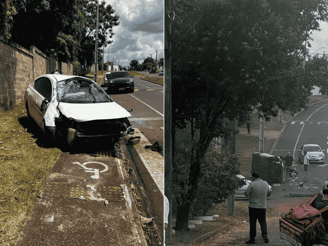 Jornal Ilustrado - Carro atinge veículos, poste e tomba na avenida Rio Grande do Sul, em Umuarama