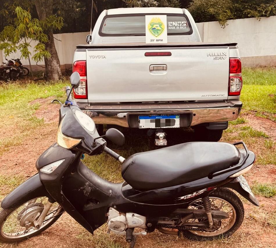 Casal idoso é feito refém durante roubo em Maria Helena. Biz e caminhonete recuperados