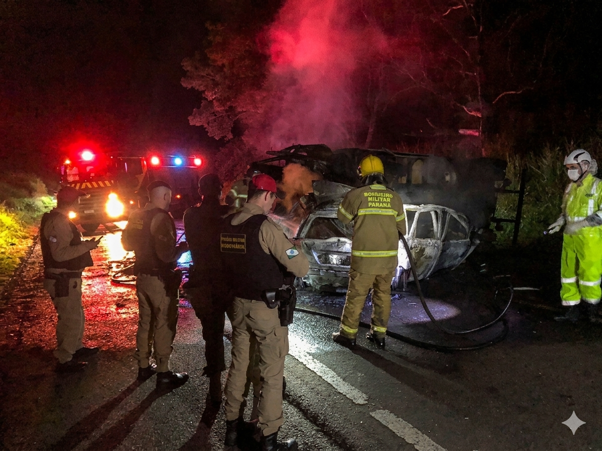 Jornal Ilustrado - O grande jornal do Noroeste do Paraná Jornal Ilustrado - Motorista morre após carro colidir com caminhão e pegar fogo na PR-323, em Umuarama