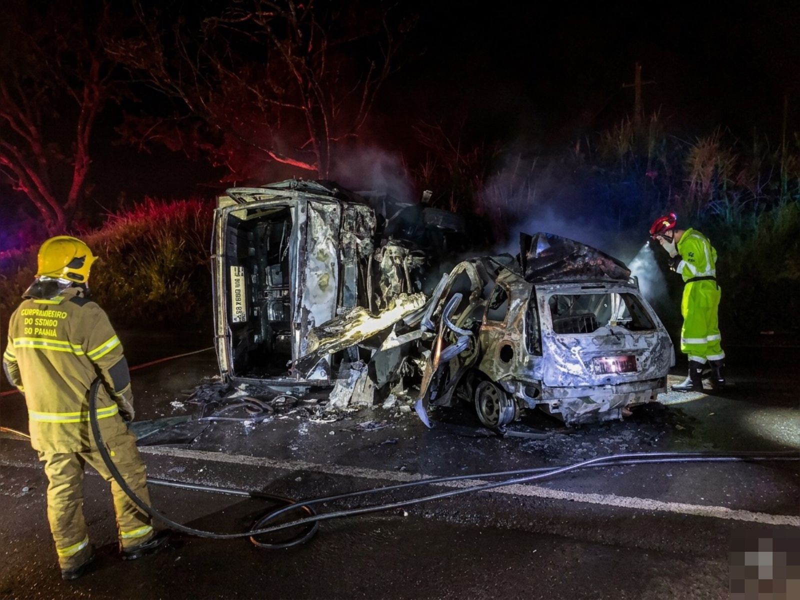Motorista morre após carro colidir com caminhão e pegar fogo na PR-323, em Umuarama 