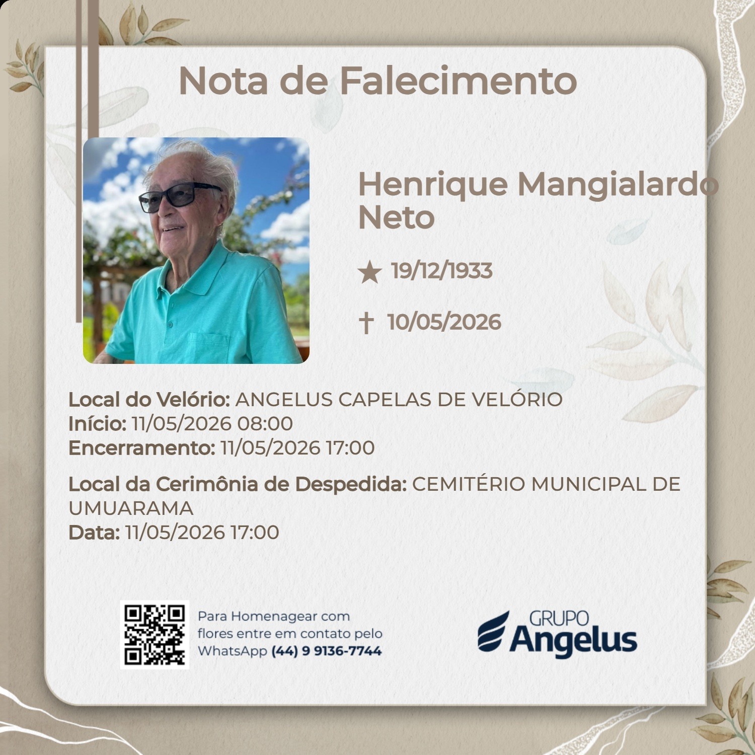 Jornal Ilustrado - Morre aos 92 anos em Umuarama o empresário Henrique Mangialardo Neto