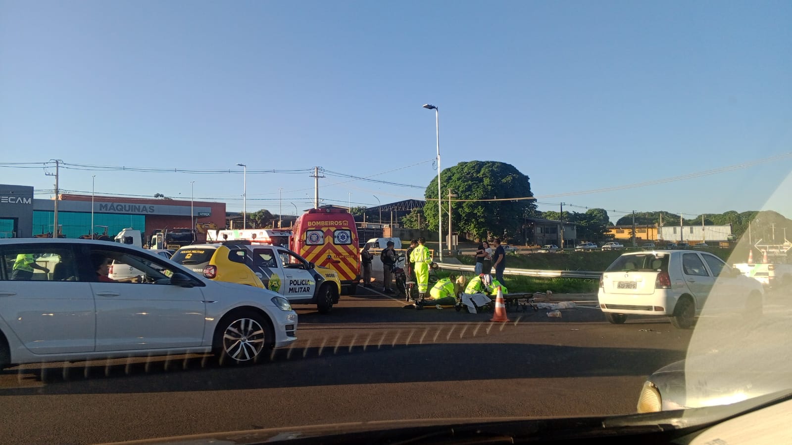 Colisão entre motos no trevo Gauchão deixa trânsito lento agora cedo
