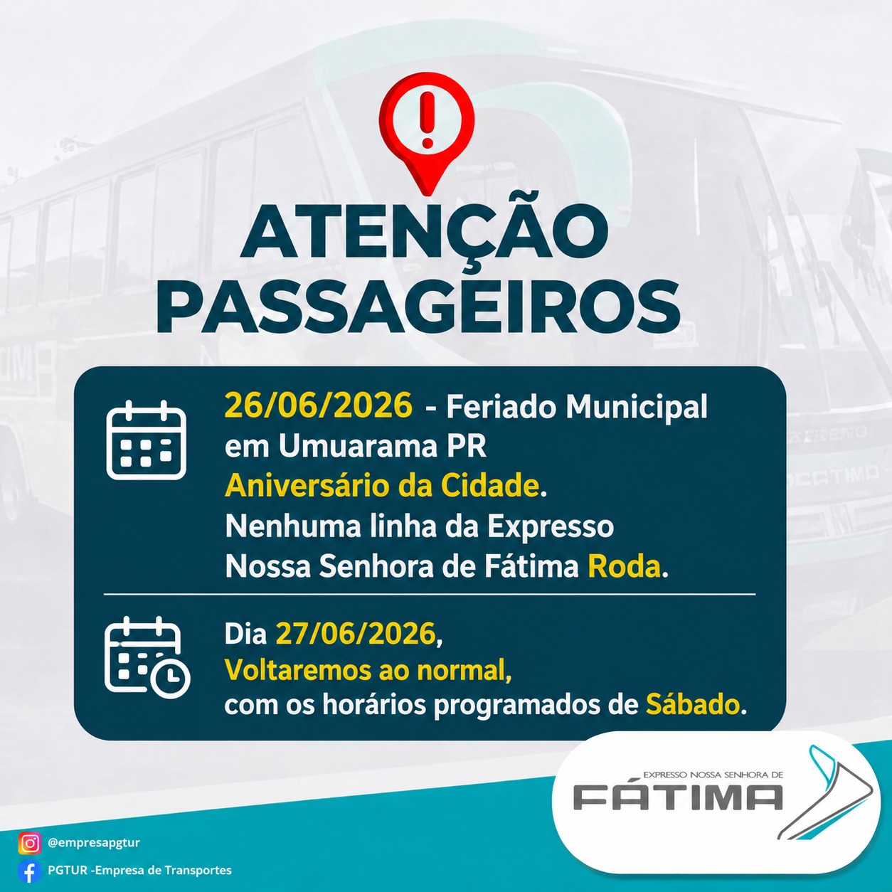 Jornal Ilustrado - Ônibus da Expresso Nossa Senhora de Fátima não farão operação neste feriado em Umuarama