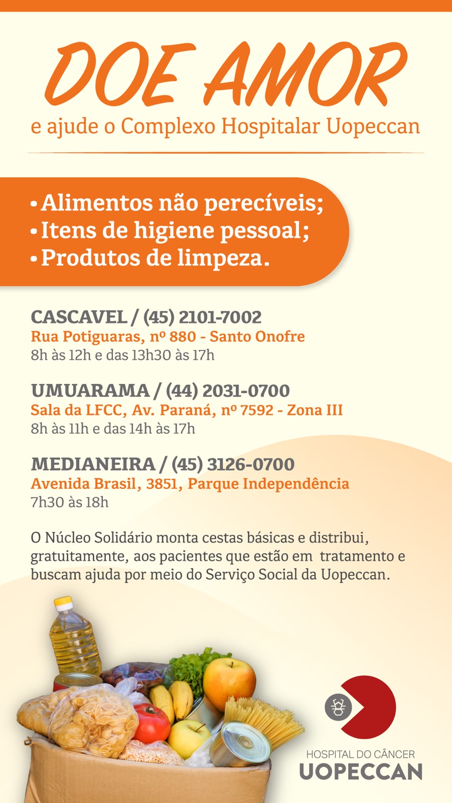 Jornal Ilustrado - O grande jornal do Noroeste do Paraná Jornal Ilustrado - Campanha da Uopeccan pede doações de alimentos para pacientes em tratamento contra o câncer