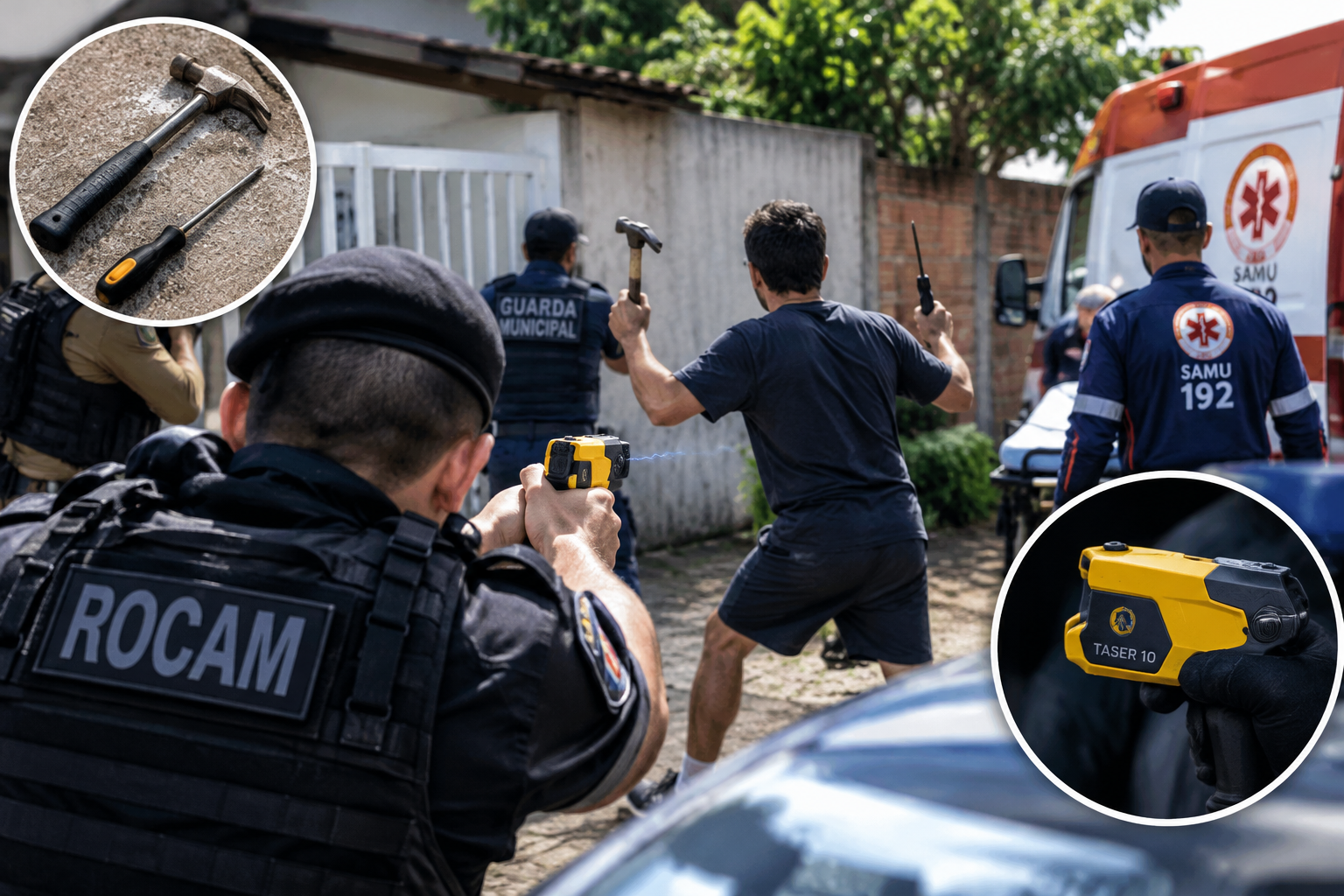 Homem em surto é contido com uso de Taser após ameaçar equipes em Umuarama